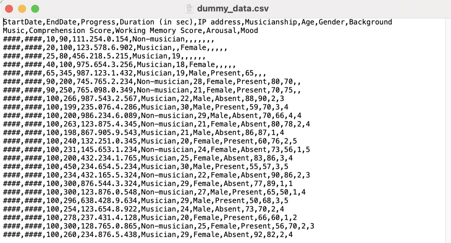 The dummy data set in csv format
